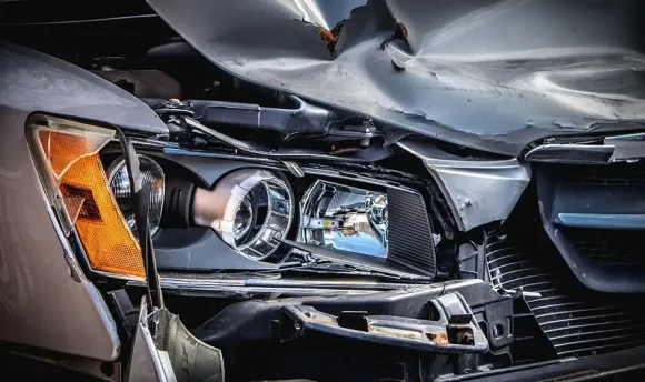 close-up of front of car after an accident